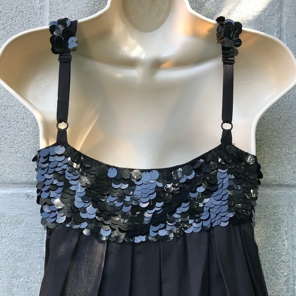 HANNAH JO Bubble Hem Silk Dress L Black Sequin Top Babydoll Size Large - Picture 11 of 15